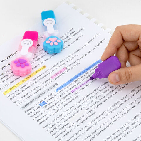 Набор текстовыделителей с топперами 6 ЦВЕТОВ НЕОН, «ЛАПКИ», линия 1-4 мм, FUNSTER (ФАНСТЕР)