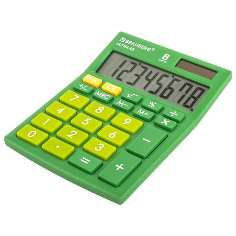 Калькулятор настольный BRAUBERG ULTRA-08-GN, КОМПАКТНЫЙ (154×115 мм), 8 разрядов, двойное питание, ЗЕЛЕНЫЙ