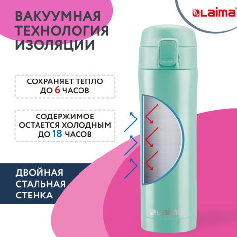 Термокружка с двойной стальной стенкой 470 млцвет сочно-мятный матовыйLAIMA608826