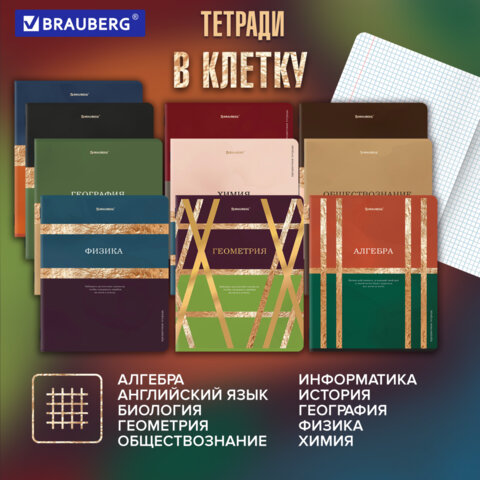 Тетради предметные, КОМПЛЕКТ 12 ПРЕДМЕТОВ, 48 л., матовая ламинация, фольга, BRAUBERG «GOLDY»