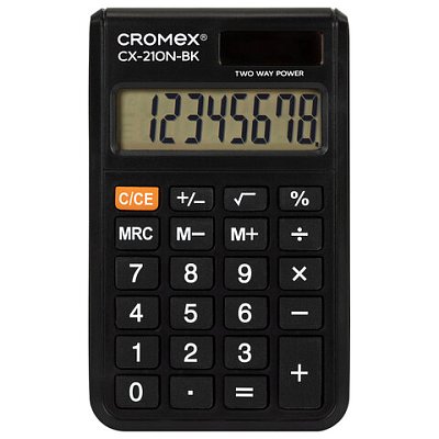 Калькулятор карманный CROMEX (КРОМЕКС) CX-210N-BK (96×62 мм), 8 разрядов, двойное питание, черный, 273834