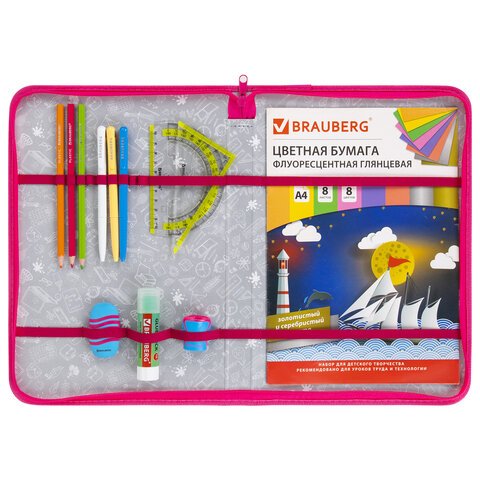 Папка на молнии BRAUBERG А4 с ручкой, с органайзером, 1 отделение, «Cute fox»