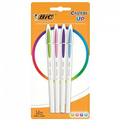 Ручки шариковые BIC «Cristal Up Fun», НАБОР 4 ЦВЕТА (салатовый, розовый, фиолетовый, голубой), узел 1 мм, линия 0.32 мм, блистер