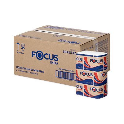 Полотенца бумажные лист. Focus Extra (Z-сл), 2-сл., 200л/пач. 20×24см, тисн., белые
