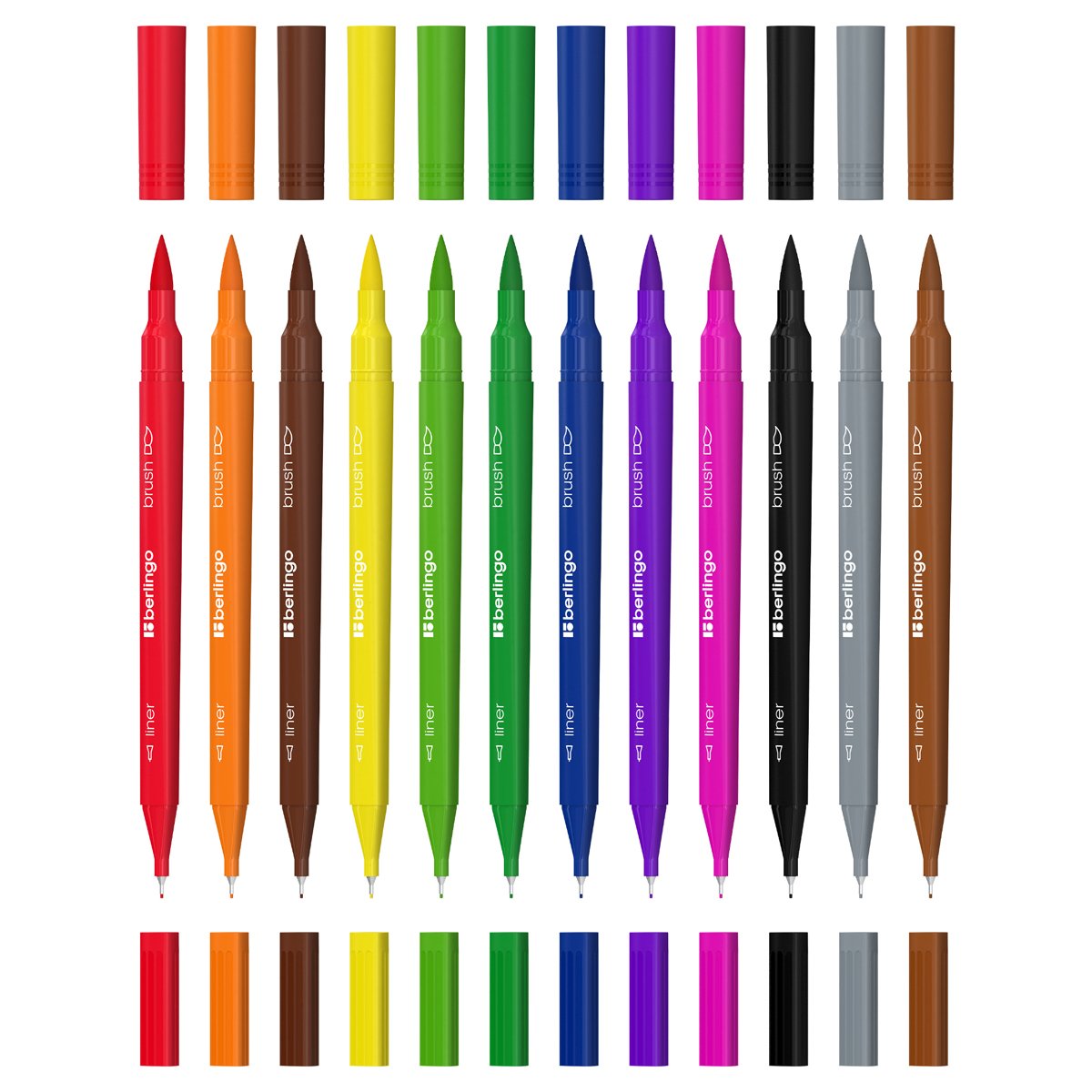 Двусторонние фломастеры для скетчинга «Brush&Fineliner», 12цв, кисть+линер, смываемые, РЕТ бокс, европодвес