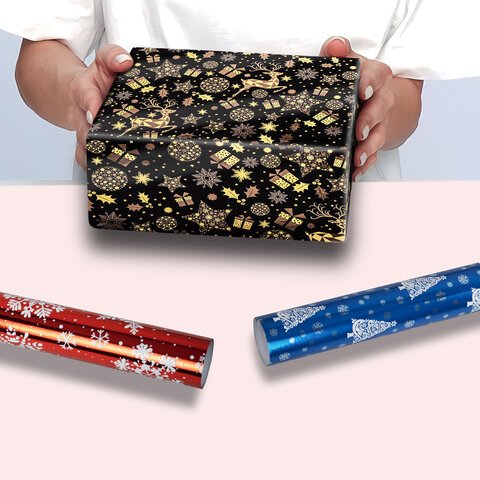 Бумага упаковочная С ЭФФЕКТАМИ новогодняя НАБОР 3 шт. «Хmas Pattern», 70×100 см, ЗОЛОТАЯ СКАЗКА
