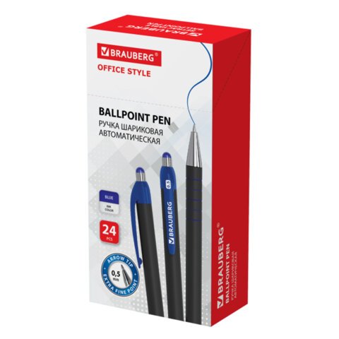 Ручка шариковая автоматическая BRAUBERG «Sakura Black», СИНЯЯ, корпус черный, пишущий узел 0.5 мм, линия письма 0.3 мм