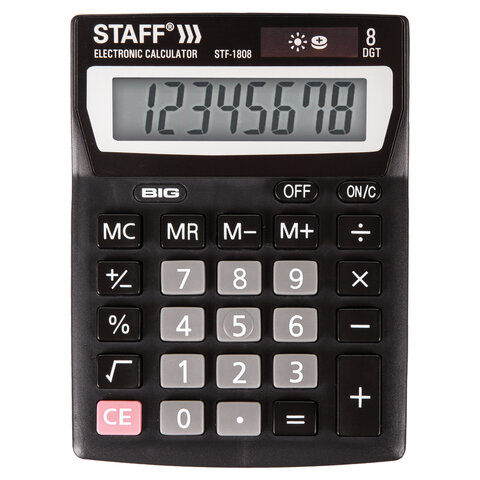 Калькулятор STAFF настольный STF-1808, 8 разрядов, двойное питание, 140×105 мм