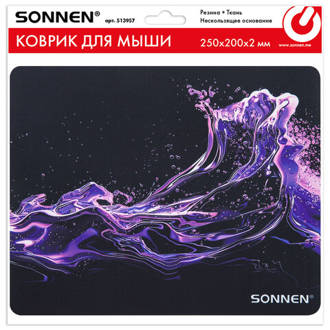 Коврик для мыши SONNEN «NEON SPLASH» резина + ткань250×200х2 мм513957