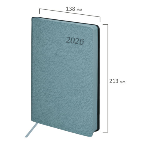 Ежедневник датированный 2026 А5 138×213 мм, BRAUBERG «Stylish», под кожу, гибкий, серо-голубой