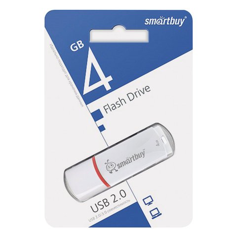 Флэш-диск 4 GB, SMARTBUY Crown, USB 2.0, белый