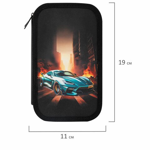 Пенал ЮНЛАНДИЯ, 3 отделения, картон с эффектом soft-touch, 19×11 см, «Fire car»