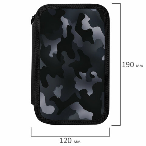 Пенал ПИФАГОР, 3 отделения, ламинированный картон, 19×11 см, «Black camo»