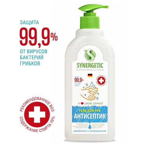 Антисептик-гель для рук спиртосодержащий (70%) с дозатором 500мл SYNERGETIC