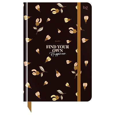 Ежедневник недатированный А5, 136л., 7БЦ BG «Flowery. Black», глянцевая ламинация, отд. фольгой