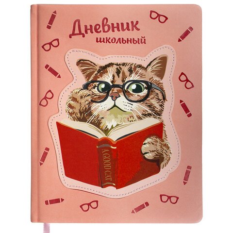 превью Дневник 1-11 класс 48 л., обложка кожзам (твердая), тиснение, аппликация, BRAUBERG, «Smart Cat»
