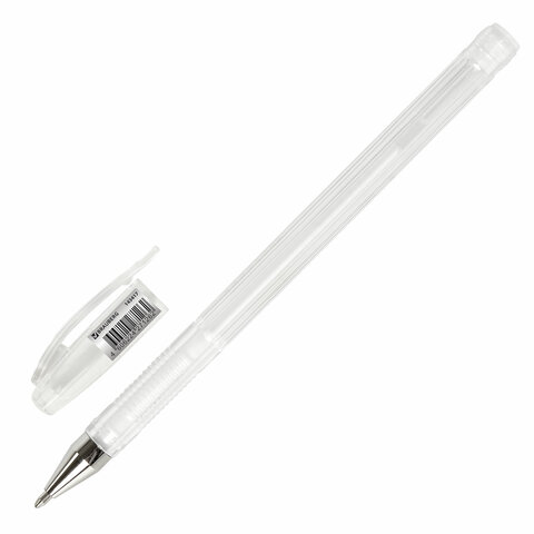 Ручка гелевая BRAUBERG «White Pastel», БЕЛАЯ, корпус прозрачный, узел 1 мм, линия письма 0.5 мм