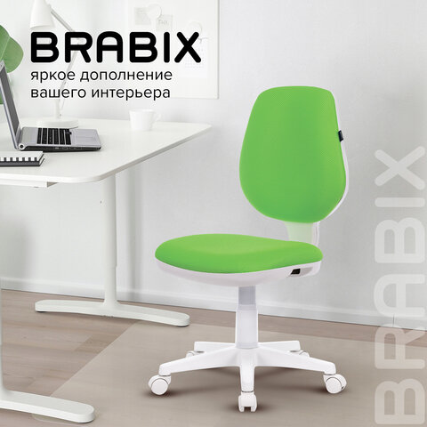 Кресло BRABIX «Fancy MG-201W», без подлокотников, пластик белый, салатовое, 532414