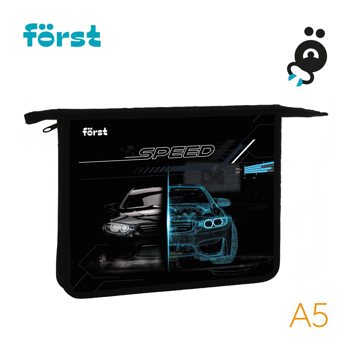 Папка для тетрадей 1 отделение, А5 Först «Racing speed», 240×205×40мм, пластик, на молнии