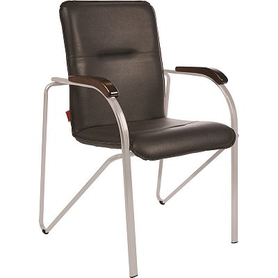 Конференц-кресло Samba silver черное (искусственная кожа/орех/металл)