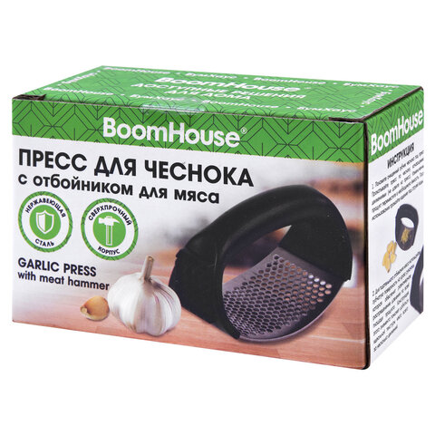 Пресс для чеснока с отбойником для мяса, нержавеющая сталь, черный, BOOMHOUSE (БУМХАУС)