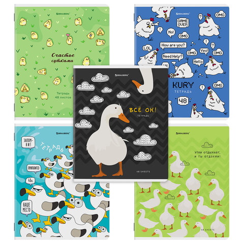 превью Тетрадь А5, 48 л., BRAUBERG, скоба, клетка, TWIN-лак, «КУРЛЫК И ВСЕ ВСЕ ВСЕ», (микс в ПУ)