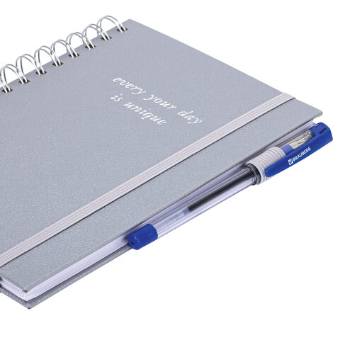 Бизнес-тетрадь на гребне А5 148×216 ммBRAUBERG «Calipso» под кожурезинкаклетка80 л. серая116253