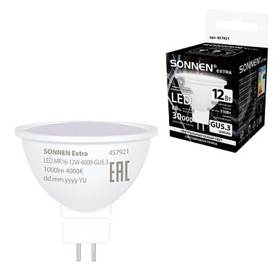 Лампа светодиодная SONNEN EXTRA, 12 (110) Вт, GU5.3, софит, нейтральный белый, 30000 ч, LED MR16-GU5.3-12W-4000