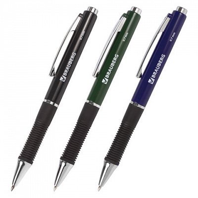 Ручка шариковая BRAUBERG «Style» автоматическая, корпус , толщина письма 0.7 мм, резин. держатель, синяя