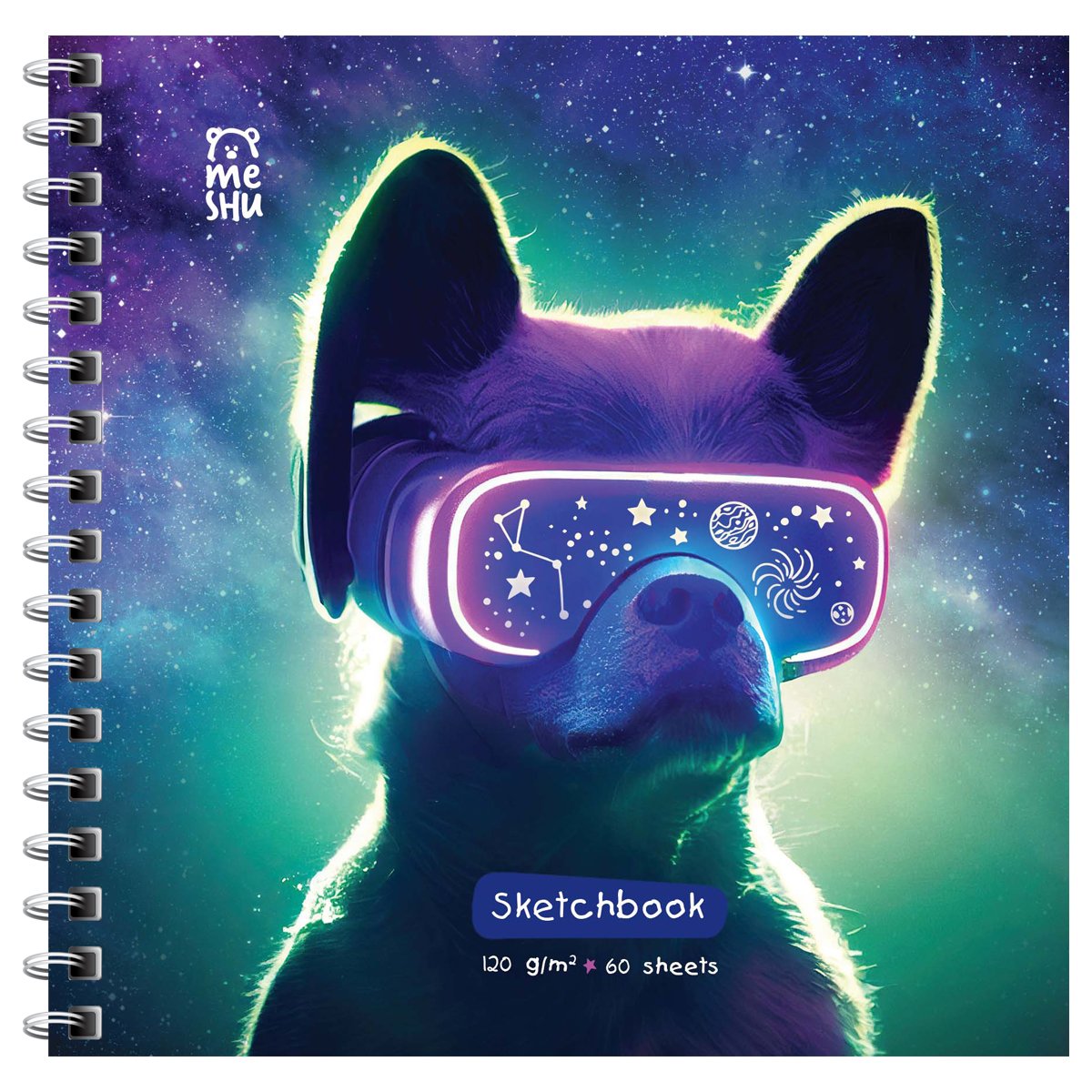 Скетчбук 60л., 150×150 MESHU «Виртуальный мир», на гребне, выб. лак, soft-touch, 120г/м2