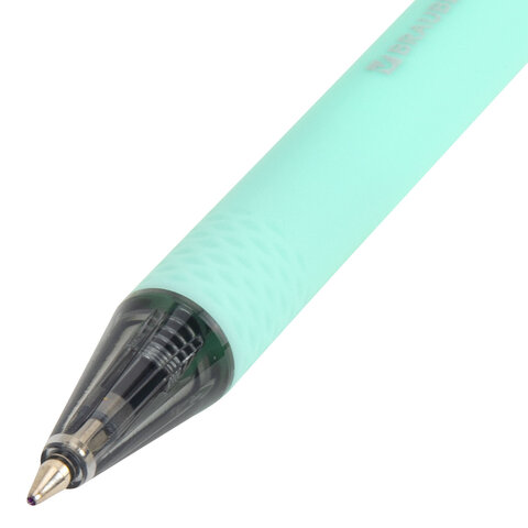 Ручки шариковые автоматические BRAUBERG «VIVID PASTEL», СИНИЕ, НАБОР 4 ШТУКИ, soft-touch, пишущий узел 0.7 мм, линия письма 0.35 мм