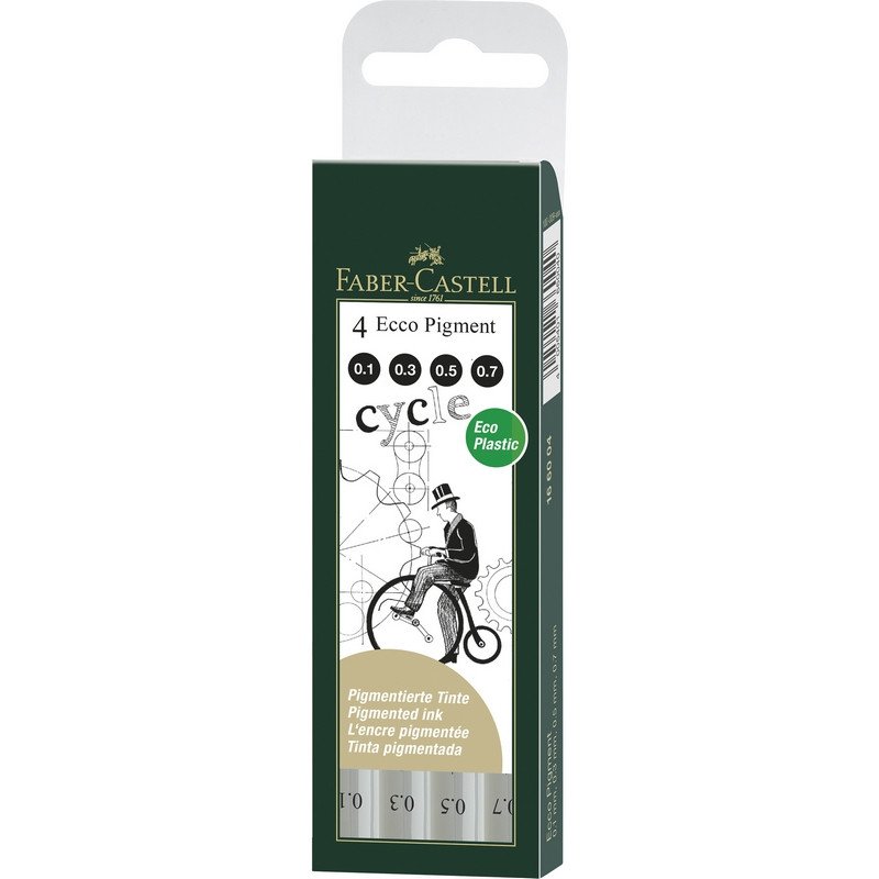 Ручки капиллярные FABER-CASTELL, НАБОР 4 шт., «Ecco Pigment», ЧЕРНЫЕ, линия 0.1/0.3/0.5/0.7 мм