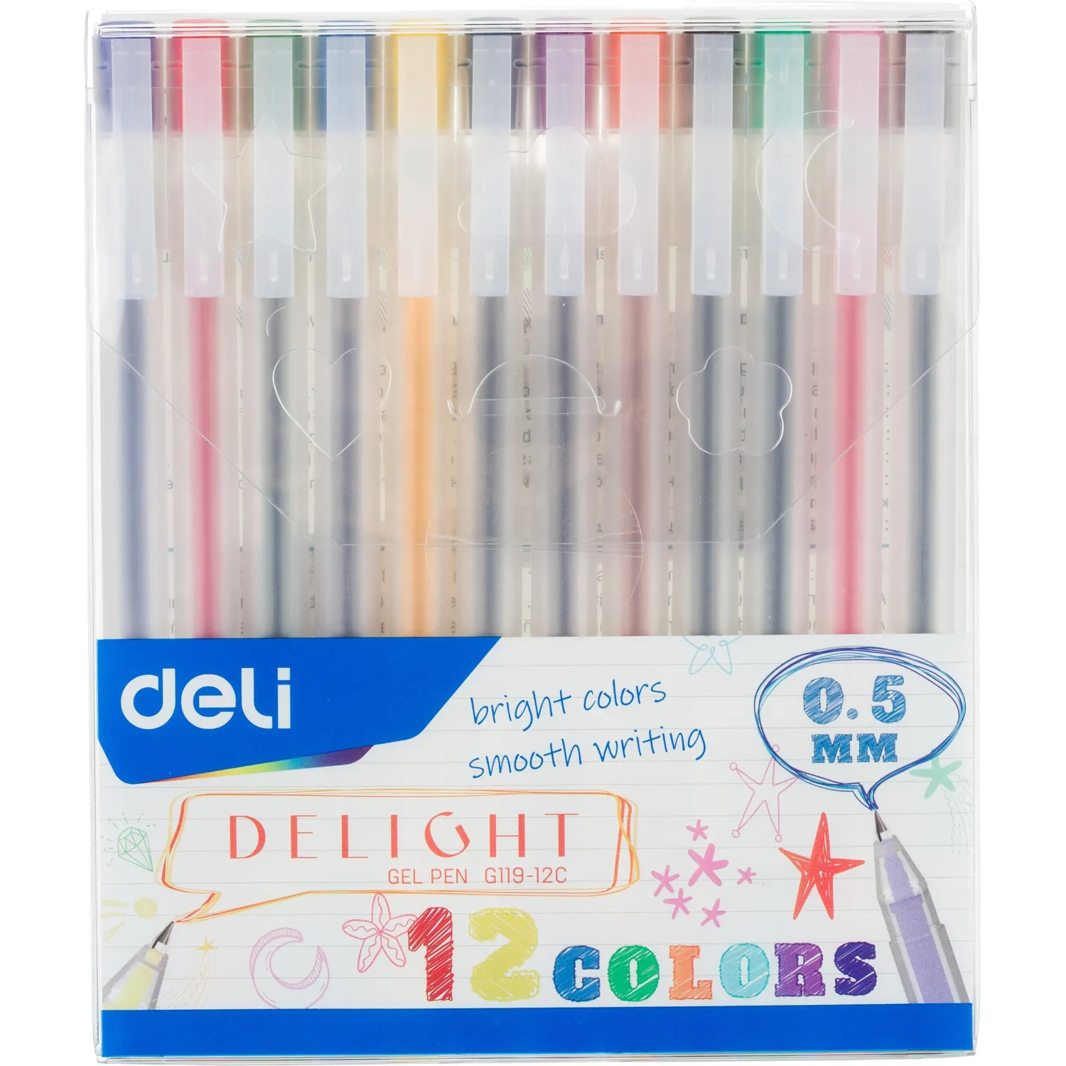 превью Набор гелевых ручек Deli Delight 12 цветов (толщина линии 0.35 мм)