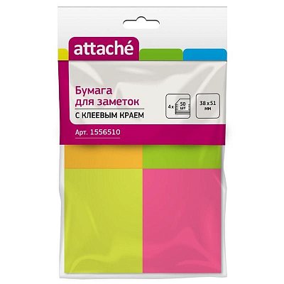 Стикеры 38×51 мм Attache неоновые 4 цвета (4 блока, 200 листов)