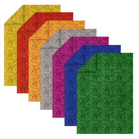 Цветная фольга А4 ДВУСТОРОННЯЯ ФАКТУРНАЯ, 7 листов 7 цветов, «ЦВЕТЫ», пакет, ОСТРОВ СОКРОВИЩ, 210×297 мм