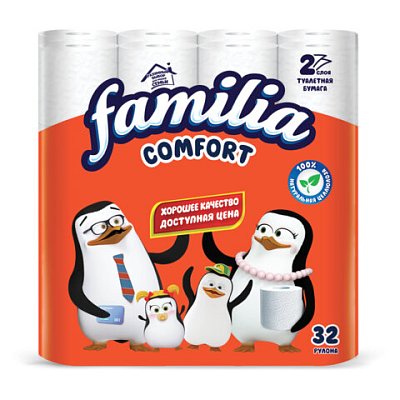 Бумага туалетная бытовая, спайка 32 шт., 2-слойная (32×14.8 м), FAMILIA COMFORT, белая
