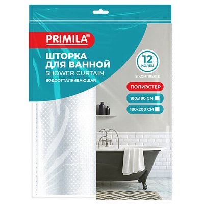 Шторка для ванной ПОЛИЭСТЕР, 180×180см, кольца в комплекте, ГОЛУБОЙ БРИЛЛИАНТ, PRIMILA