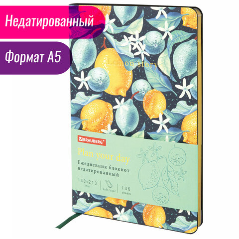 Ежедневник недатированный А5 (138×213мм), BRAUBERG_Серия_5наз2, гибкий, 136л, кожзам, 
