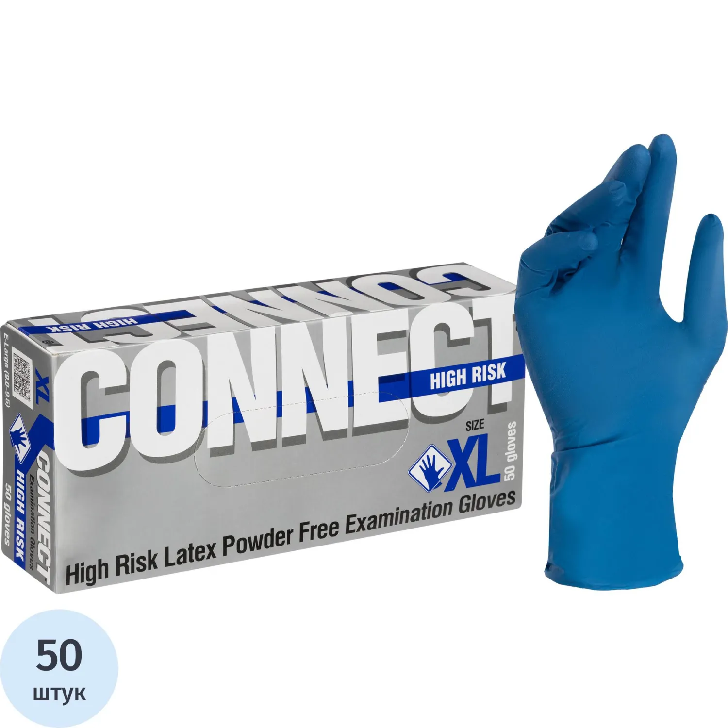 превью Перчатки мед. смотров. латекс, н/с, н/о, CONNECT High Risk XL 25пар/уп, ПС