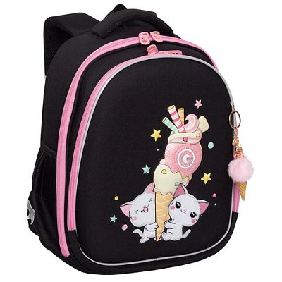 Ранец GRIZZLY анатомическая спинка, c брелоком, для девочек, «YUMMY», 36×28х20 см