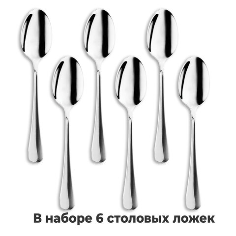Ложки столовые STANDARD КОМПЛЕКТ 6 шт., полированная нержавеющая сталь, серебристые, ПАКЕТ, DASWERK, 881143