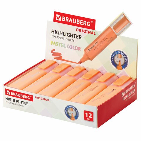 Текстовыделитель BRAUBERG «ORIGINAL PASTEL», ПЕРСИКОВЫЙ, линия 1-5 мм