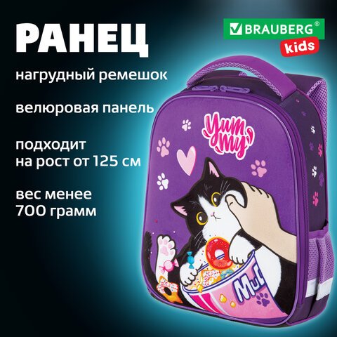 Ранец BRAUBERG KIDS START, 1 отделение, 2 кармана, «Sweet cheeks», велюровая панель, 35×26х13см