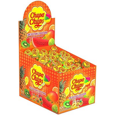 Карамель на палочке Chupa Chups Экзотик Тропик (100 штук в упаковке)