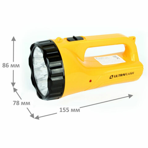 Фонарь аккумуляторный ULTRAFLASH 9хLED+12хLED, 2 режима, выдвижная вилка, заряд от сети