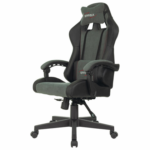 Кресло компьютерное BRABIX «Striker GM-121»синхромеханизм2 подушкиэкокожа/велюрчерное/серое532961