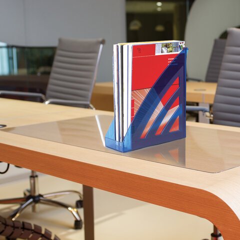 Лоток вертикальный для бумаг BRAUBERG «Office style», 245×90×285 мм, тонированный синий, 237282