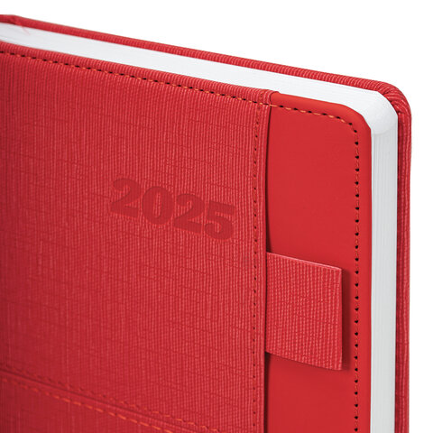 Ежедневник датированный 2025, А5, 138×213 мм, BRAUBERG «Pocket», под кожу, карман, держатель для ручки, красный