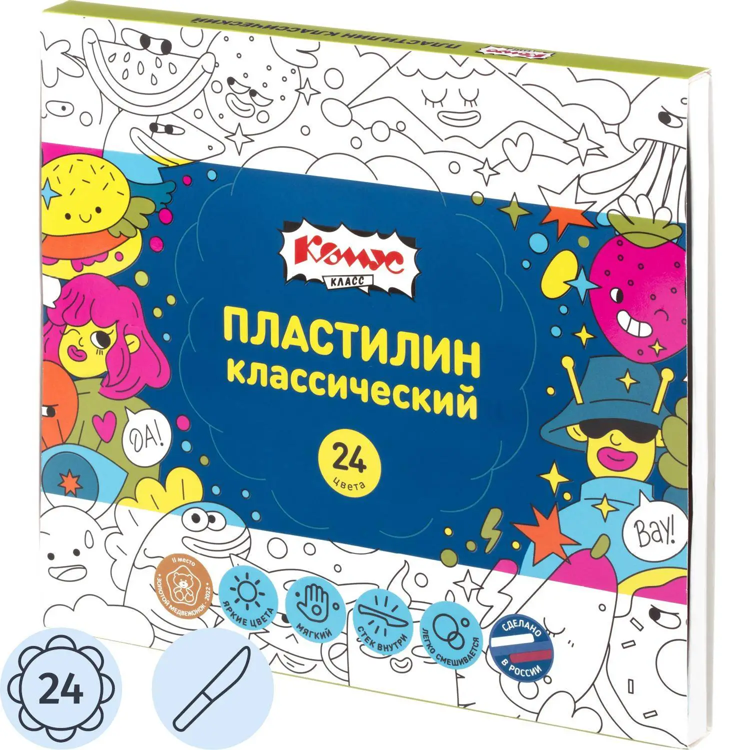 превью Пластилин классический Комус Класс Максики 24 цвета 480 грамм