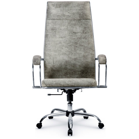Кресло офисное МЕТТА «L1m 42»хромсиденье и спинка мягкиевелюрсветло-серое